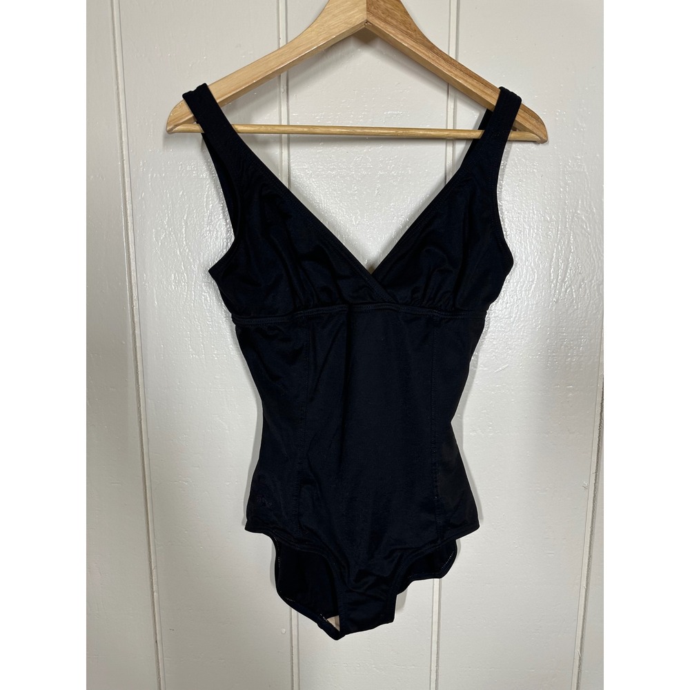 Speedo Swimsuit Womens 8 Black One Piece V-Neck Athletic Training 7604
